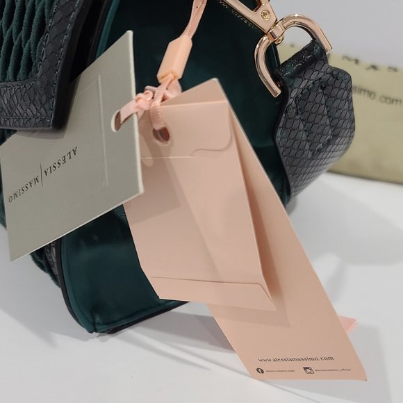 💜NEW  Alessia Massimo Green Velvet & Snake Bag NWTs - Picture 12 of 16